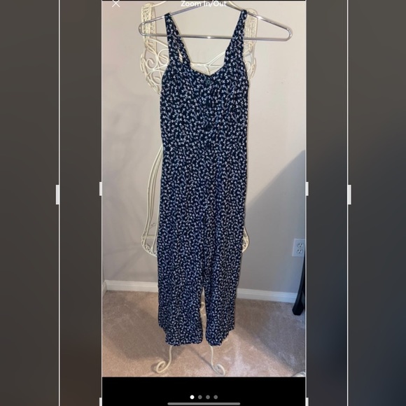 LOFT Navy Floral Print Sleeveless Jumpsuit - Picture 4 of 8